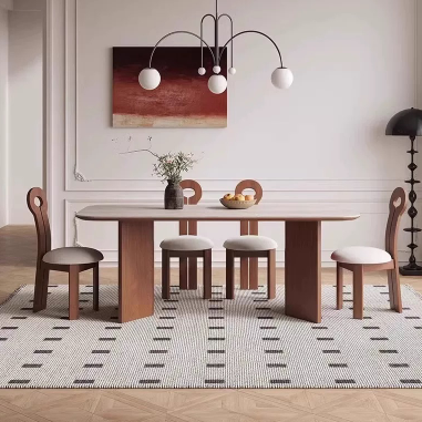 Modern - style Dining Table PDKUE with Solid Wood Veneer and Frosted Rock Slab