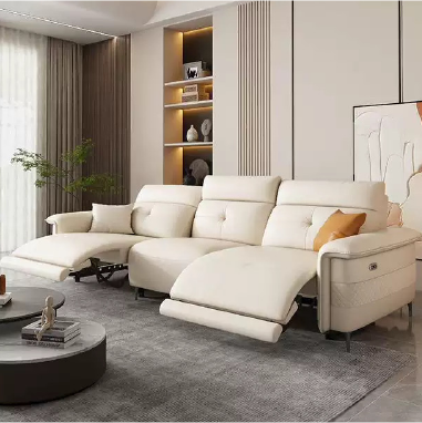 Leather Sofa Convertible to Recliner with Multiple Functions LHEKDB