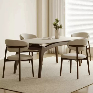 Contemporary - styled Dining Table NHDOE with Arc - shaped Legs and Rock Slab Top