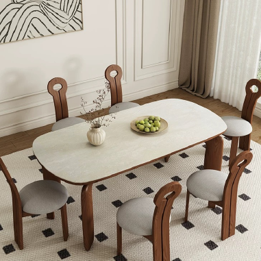 Design - forward Dining Table UDGW with Solid Wood Base and Rock Slab Top