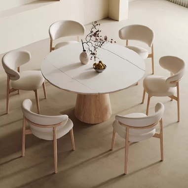 Functional and Foldable Dining Table PDHVA with Solid Wood Base and Rock Slab Top