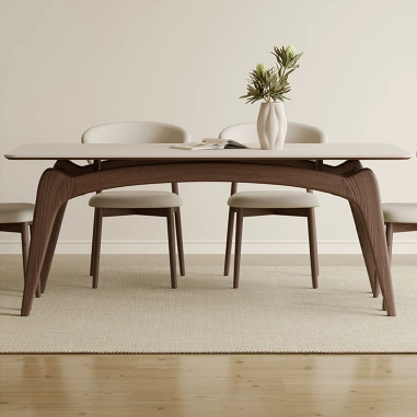 Contemporary - styled Dining Table NHDOE with Arc - shaped Legs and Rock Slab Top