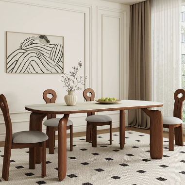 Design - forward Dining Table UDGW with Solid Wood Base and Rock Slab Top