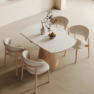 Functional and Foldable Dining Table PDHVA with Solid Wood Base and Rock Slab Top