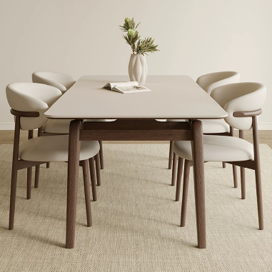 Contemporary - styled Dining Table NHDOE with Arc - shaped Legs and Rock Slab Top