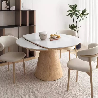 Functional and Foldable Dining Table PDHVA with Solid Wood Base and Rock Slab Top
