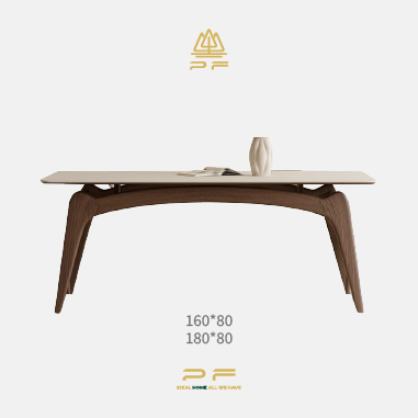 Contemporary - styled Dining Table NHDOE with Arc - shaped Legs and Rock Slab Top