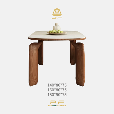 Design - forward Dining Table UDGW with Solid Wood Base and Rock Slab Top