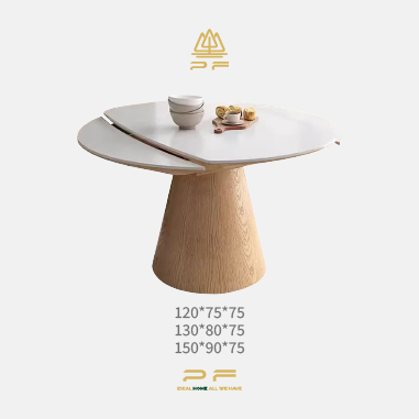 Functional and Foldable Dining Table PDHVA with Solid Wood Base and Rock Slab Top