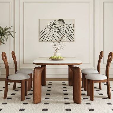 Design - forward Dining Table UDGW with Solid Wood Base and Rock Slab Top