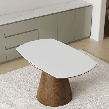 Functional and Foldable Dining Table PDHVA with Solid Wood Base and Rock Slab Top
