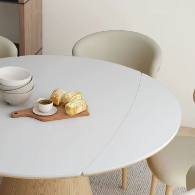 Functional and Foldable Dining Table PDHVA with Solid Wood Base and Rock Slab Top