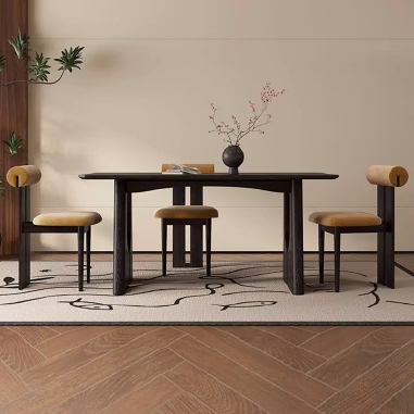 Artistic - style Dining Table LDPWIM with Solid Wood Base and Dual - material Top