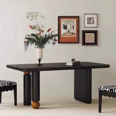 Modern - style Dining Table NHSUG with Creative Round Table Legs and Wood Veneer Top