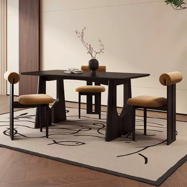 Artistic - style Dining Table LDPWIM with Solid Wood Base and Dual - material Top