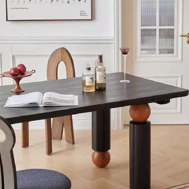 Modern - style Dining Table NHSUG with Creative Round Table Legs and Wood Veneer Top
