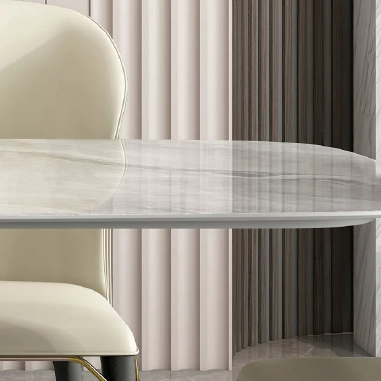 Modern Artistic Dining Table BDHWK with Cross - Ring Carbon Steel Base and 12mm Matte Rock Slab Top
