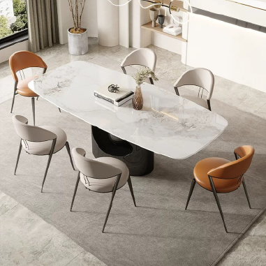 Modern Artistic Oval Dining Table SKMHLL with Hollow - Center Base and Spherical Accent