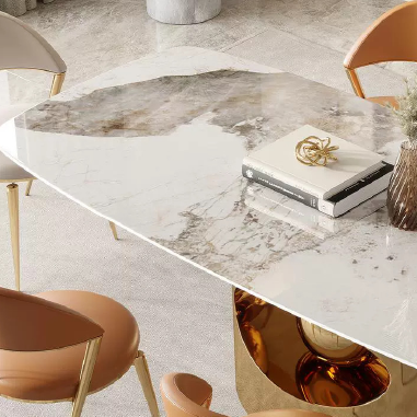Modern Artistic Oval Dining Table SKMHLL with Hollow - Center Base and Spherical Accent