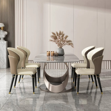 Modern Artistic Dining Table BDHWK with Cross - Ring Carbon Steel Base and 12mm Matte Rock Slab Top