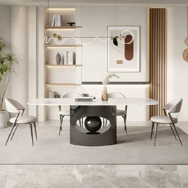 Modern Artistic Oval Dining Table SKMHLL with Hollow - Center Base and Spherical Accent