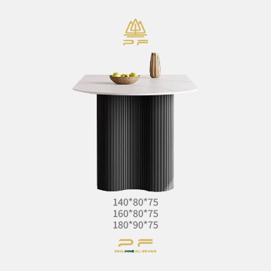 Modern Oval Dining Table NDGGW  with Unique Columnar Solid Wood Legs and Travertine/Rock Slab Top