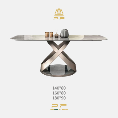 Modern Artistic Dining Table BDHWK with Cross - Ring Carbon Steel Base and 12mm Matte Rock Slab Top