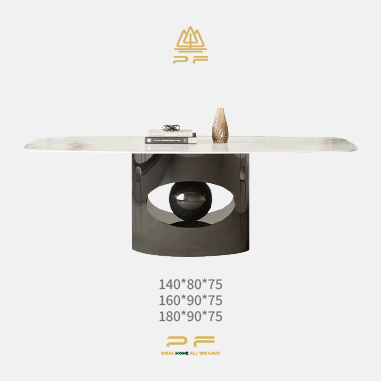 Modern Artistic Oval Dining Table SKMHLL with Hollow - Center Base and Spherical Accent