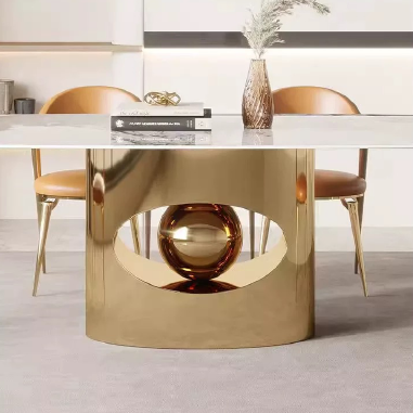 Modern Artistic Oval Dining Table SKMHLL with Hollow - Center Base and Spherical Accent
