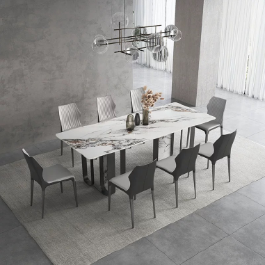 Italian Minimalist Luxury Dining Table BFFHD with Black Titanium Stainless Steel Base