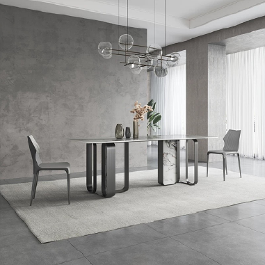 Italian Minimalist Luxury Dining Table BFFHD with Black Titanium Stainless Steel Base