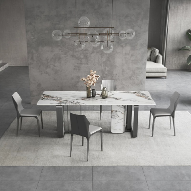 Italian Minimalist Luxury Dining Table BFFHD with Black Titanium Stainless Steel Base