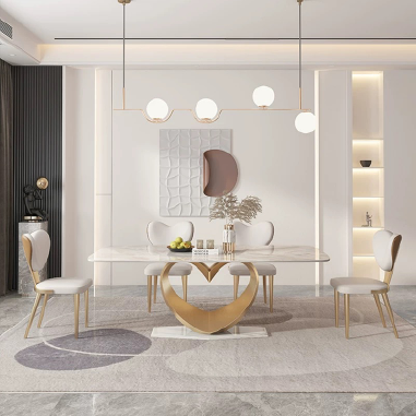 Romantic Heart - Shaped Base Dining Table HNDKDJ with Titanium/Grey Steel - Sintered Stone Top