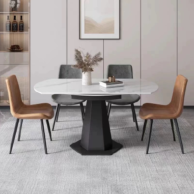 Modern Rotatable - Foldable Round Dining Table QTDVU with Sintered Stone Top