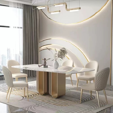 Luxury Modern Dining Table with U - Shaped Stainless Steel Base and Sintered Stone Top NDKWH