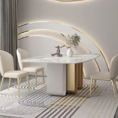 Luxury Modern Dining Table with U - Shaped Stainless Steel Base and Sintered Stone Top NDKWH