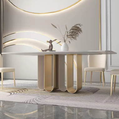 Luxury Modern Dining Table with U - Shaped Stainless Steel Base and Sintered Stone Top NDKWH