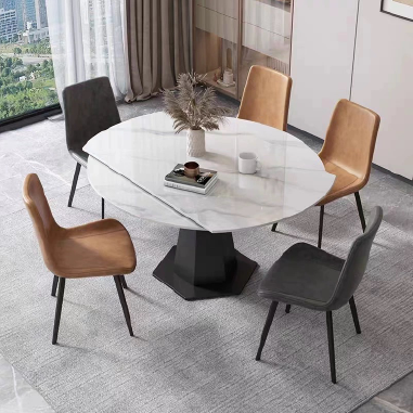 Modern Rotatable - Foldable Round Dining Table QTDVU with Sintered Stone Top
