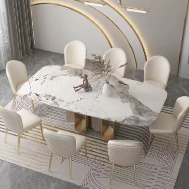 Luxury Modern Dining Table with U - Shaped Stainless Steel Base and Sintered Stone Top NDKWH