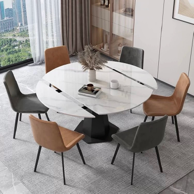 Modern Rotatable - Foldable Round Dining Table QTDVU with Sintered Stone Top