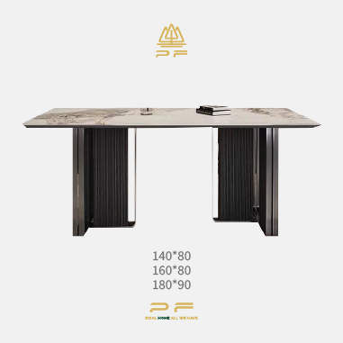 Modern Luxury Dining Table with Matte Sintered Stone Top and Black Titanium Stainless Steel Base PODKL
