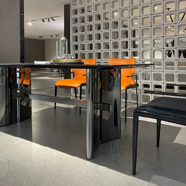 Modern High - Gloss Dining Table  JDUKD with Sintered Stone Top and Black Titanium Stainless Steel Base