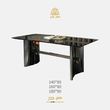 Modern High - Gloss Dining Table  JDUKD with Sintered Stone Top and Black Titanium Stainless Steel Base