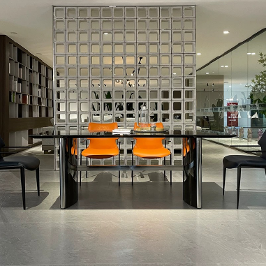 Modern High - Gloss Dining Table  JDUKD with Sintered Stone Top and Black Titanium Stainless Steel Base