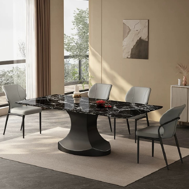Artistic Marble - Vein Dining Table FVHE with Stainless Steel (Grey Titanium/Titanium Gold) Base