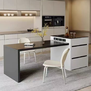 Multifunctional Island Dining Table  MBDKE with Lacquered Solid Wood Cabinet and Sintered Stone Top
