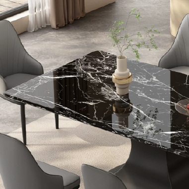 Artistic Marble - Vein Dining Table FVHE with Stainless Steel (Grey Titanium/Titanium Gold) Base