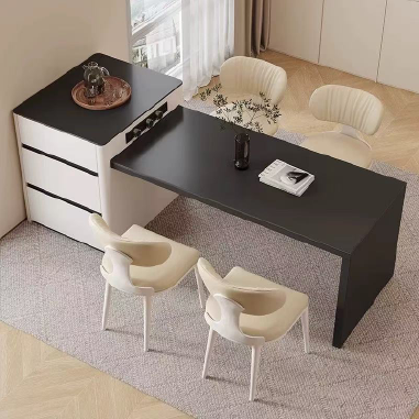Multifunctional Island Dining Table  MBDKE with Lacquered Solid Wood Cabinet and Sintered Stone Top