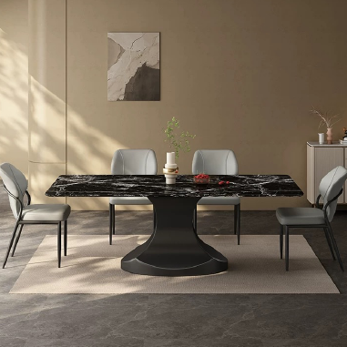 Artistic Marble - Vein Dining Table FVHE with Stainless Steel (Grey Titanium/Titanium Gold) Base