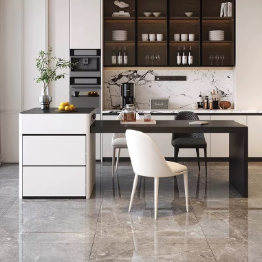 Multifunctional Island Dining Table  MBDKE with Lacquered Solid Wood Cabinet and Sintered Stone Top